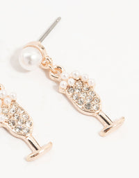 Rose Gold Pearl & Champagne Stud Earrings 3-Pack - link has visual effect only