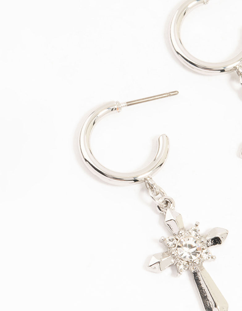 Silver Heart, Evil Eye & Cross Hoop Earrings 3-Pack