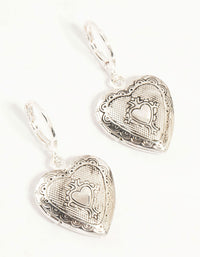Antique Silver Heart Locket Drop Earrings - link has visual effect only