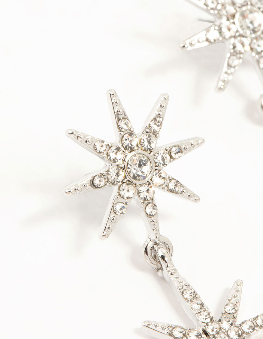 Silver Plated Diamante Star Drop Earrings