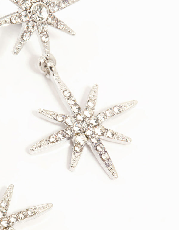 Silver Plated Diamante Star Drop Earrings