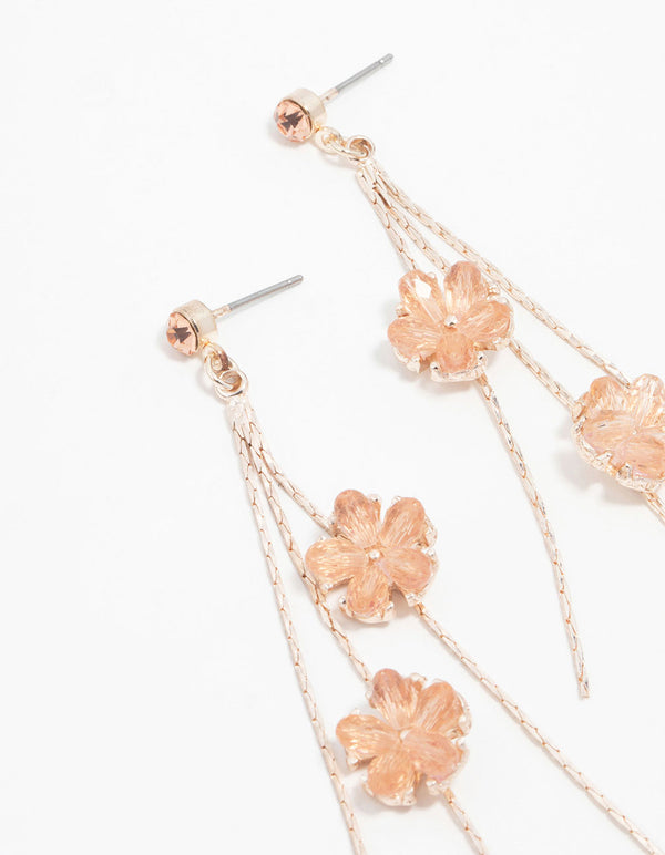 Rose Gold Pink Floral Chain Drop Earrings