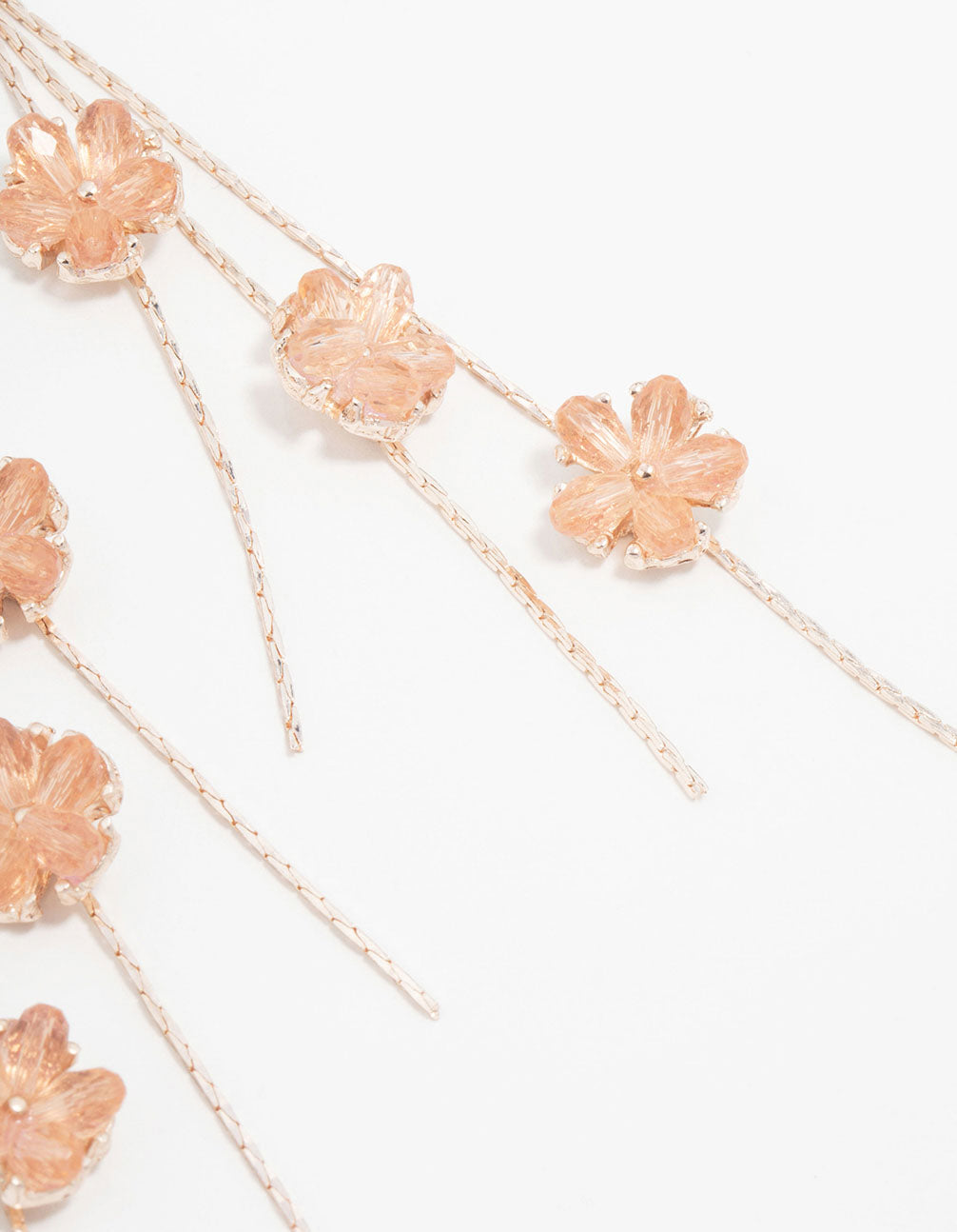 Rose Gold Pink Floral Chain Drop Earrings