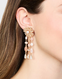 Rose Gold Bead & Pearl Floral Drop Earrings - link has visual effect only