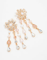 Rose Gold Bead & Pearl Floral Drop Earrings - link has visual effect only