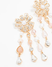 Rose Gold Bead & Pearl Floral Drop Earrings - link has visual effect only