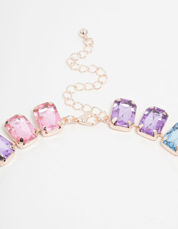 Rose Gold Pink, Blue & Purple Stone Short Necklace