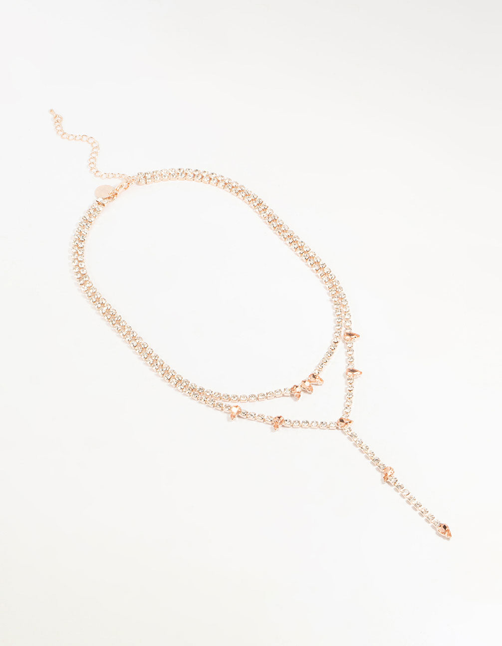 Rose Gold Diamante Cupchain Layered Y-Necklace