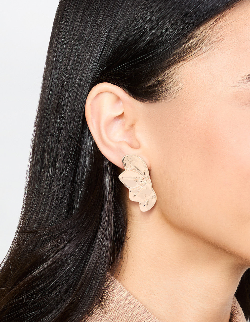 Rose Gold Half Layered Leaf Drop Earrings
