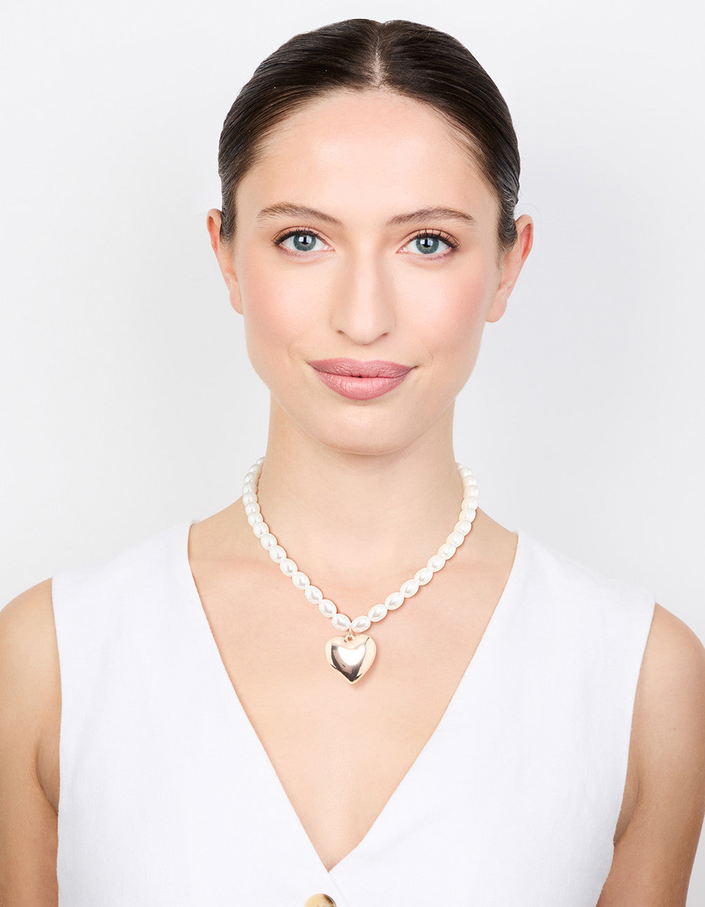 Rose Gold Pearl Heart Pendant Necklace