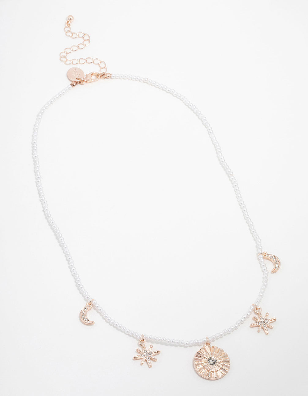 Rose Gold Acrylic Pearl Celestial Diamante Charm Necklace