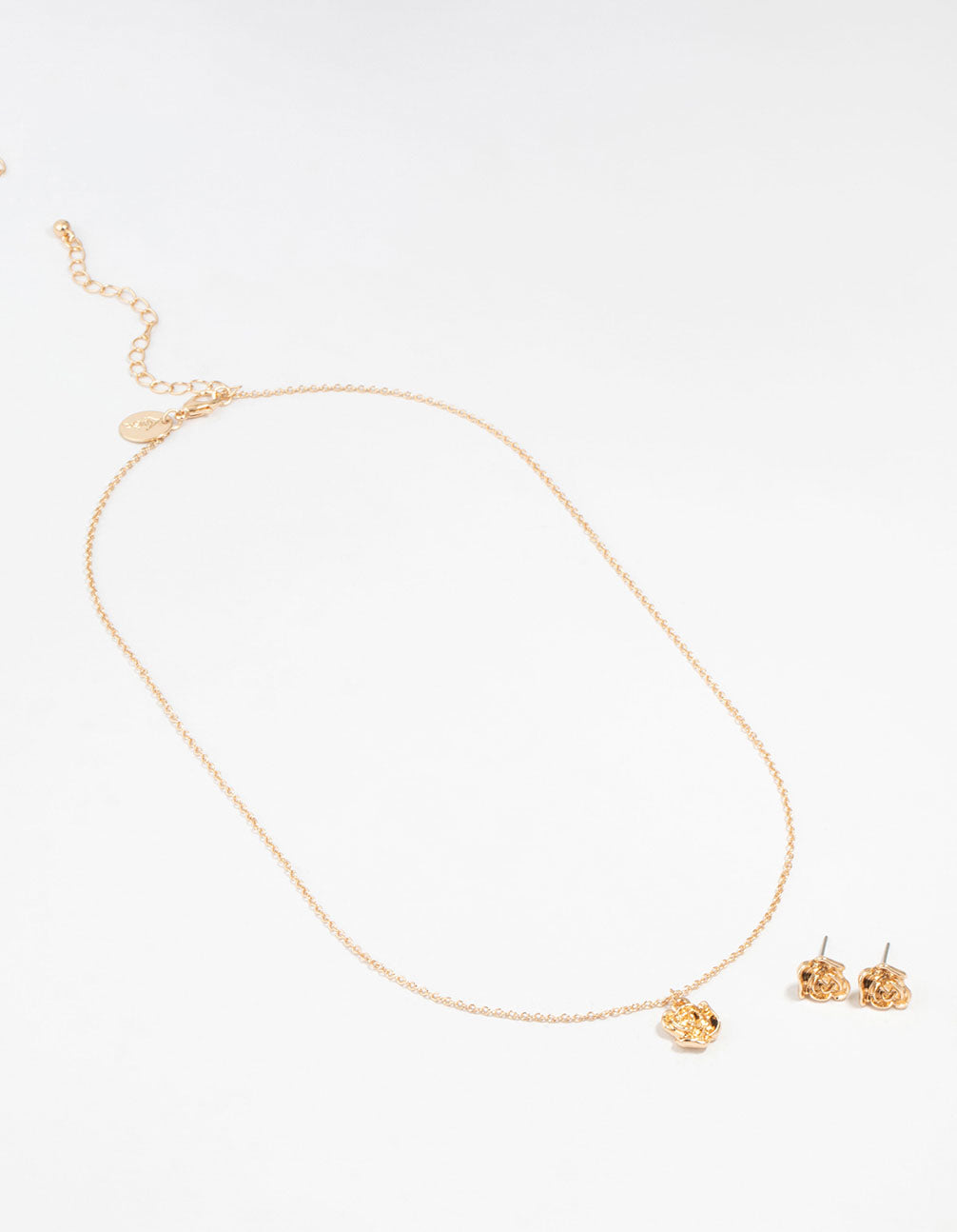 Gold Rosette Necklace and Stud Earrings Set