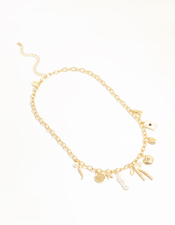 Gold Plated Bow & Star Charm Necklace