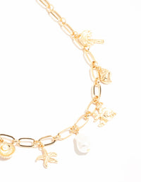 Gold Pearl & Seashell Charm Necklace - link has visual effect only