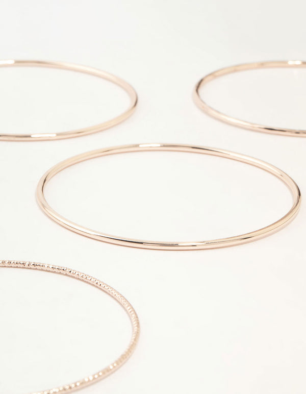 Rose Gold Twisted & Plain Thin Bangles 9-Pack