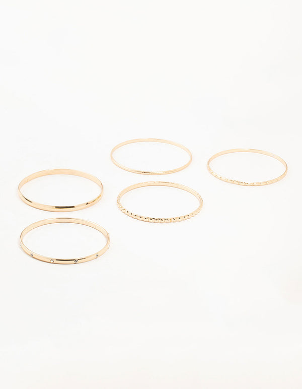 Gold Diamante & Textured Bangles 5-Pack