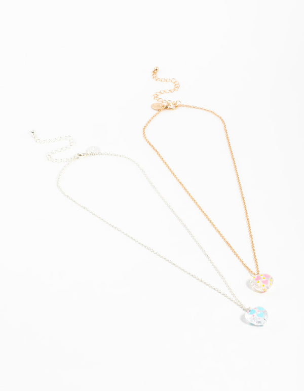 Acrylic Painted Heart Pendant Necklaces 2-Pack