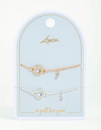 Mixed Metals Open Circle Diamante Bracelets 2-Pack - link has visual effect only