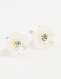 Silver White Flower Diamante Stud Earrings - link has visual effect only