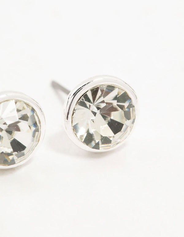 Silver Diamante With Frame Stud Earrings