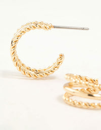 Gold Twisted and Plain Triple Huggie Earrings - link has visual effect only
