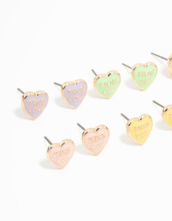 Gold Candy Hearts Stud Earrings 8-Pack