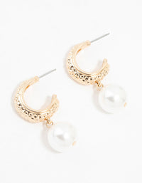 Gold Textured Pearl Drop Earrings - link has visual effect only