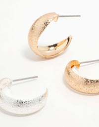 Mixed Metals Sandblast Hoop Earrings 2-Pack - link has visual effect only