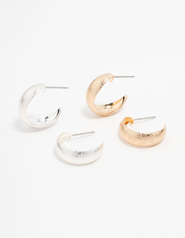 Mixed Metals Sandblast Hoop Earrings 2-Pack