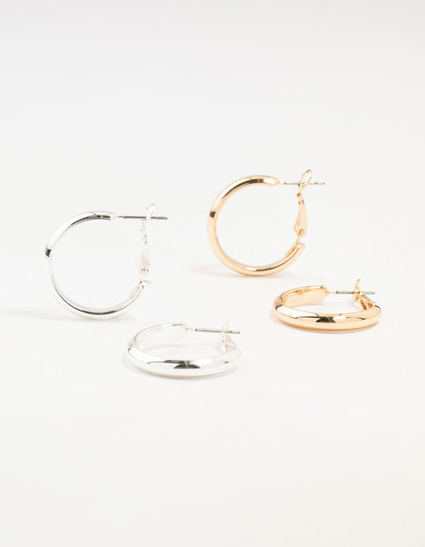 Mixed Metals Medium Clean Hoop Earrings 2-Pack