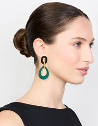 Gold Blue Teardrop Oval Link Drop Earrings - link has visual effect only