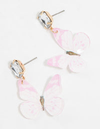 Gold Pink Butterfly & Diamante Drop Earrings - link has visual effect only