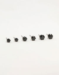 Silver Graduating Black Diamante Stud Earrings 3-Pack - link has visual effect only