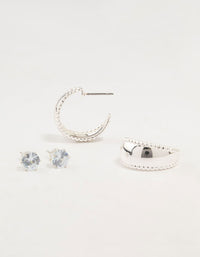 Silver Diamante Stud & Hoop Earrings 2-Pack - link has visual effect only
