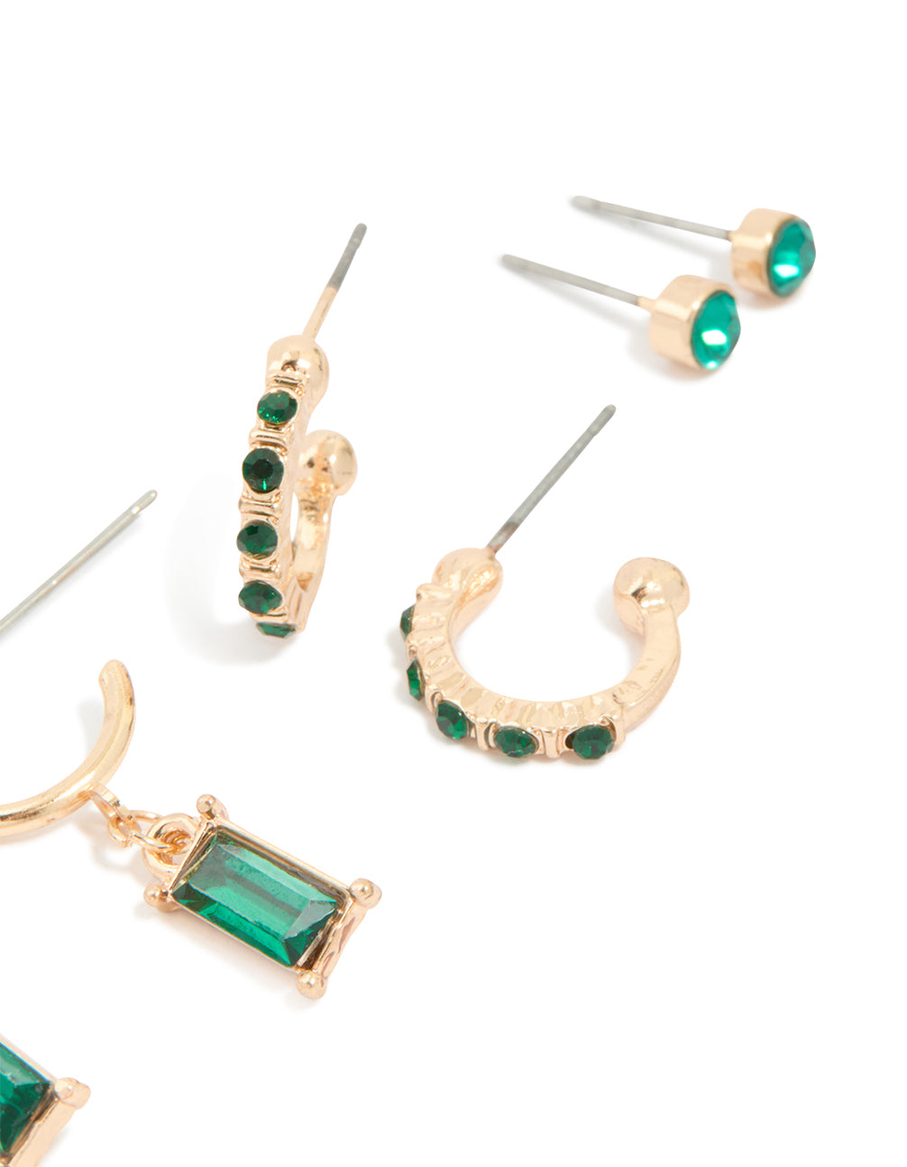 Gold Green Diamante Earrings 3-Pack