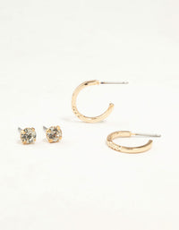 Gold Diamante Stud & Plain Hoop Earrings 2-Pack - link has visual effect only