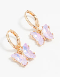 Gold Purple Diamante Butterfly Huggie Earrings - link has visual effect only