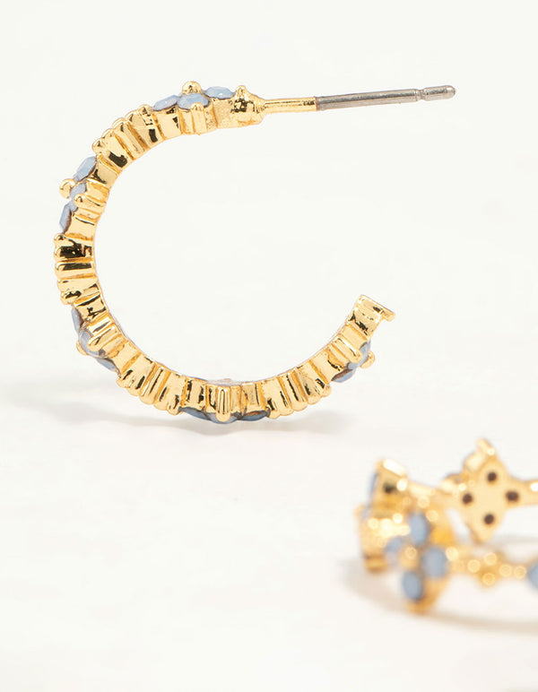 Gold Plated Cubic Zirconia Floral Hoop Earrings