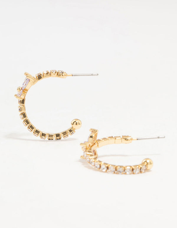 Gold Plated Cubic Zirconia Butterfly Hoop Earrings
