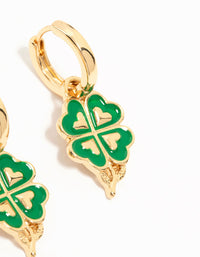 Gold Plated Shamrock & Green Diamante Huggie Earrings 2-Pack - link has visual effect only