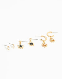 Gold Plated Cubic Zirconia Sun & Star Earrings 3-Pack - link has visual effect only
