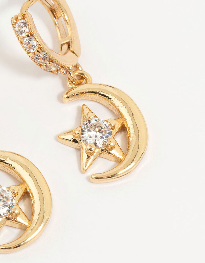 Gold Plated Cubic Zirconia Moon & Sun Earrings 3-Pack