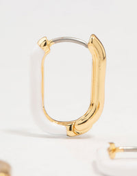 Gold Plated Enamel & Sleek Rectangular Hoop Earrings 2-Pack - link has visual effect only