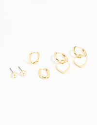 Gold Plated Enamel Flower & Heart Earrings 3-Pack - link has visual effect only