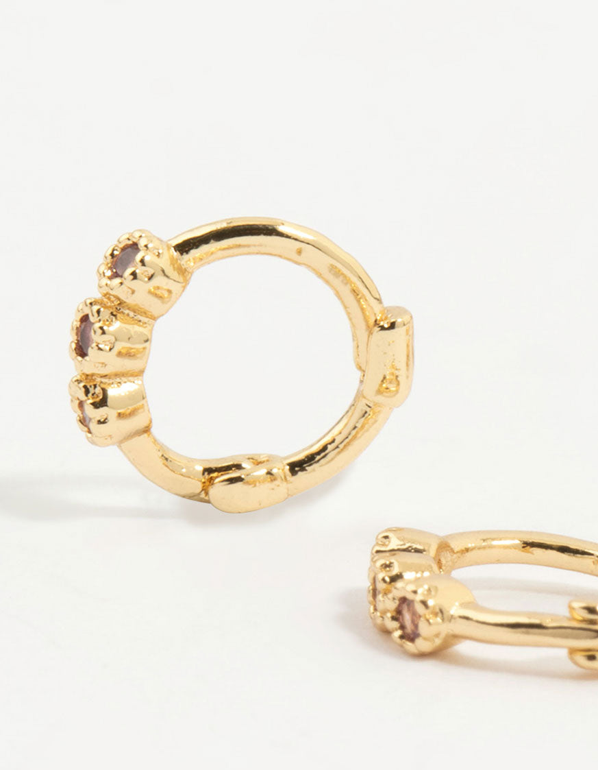 Gold Plated Pink Cubic Zirconia Huggie Earrings 3-Pack