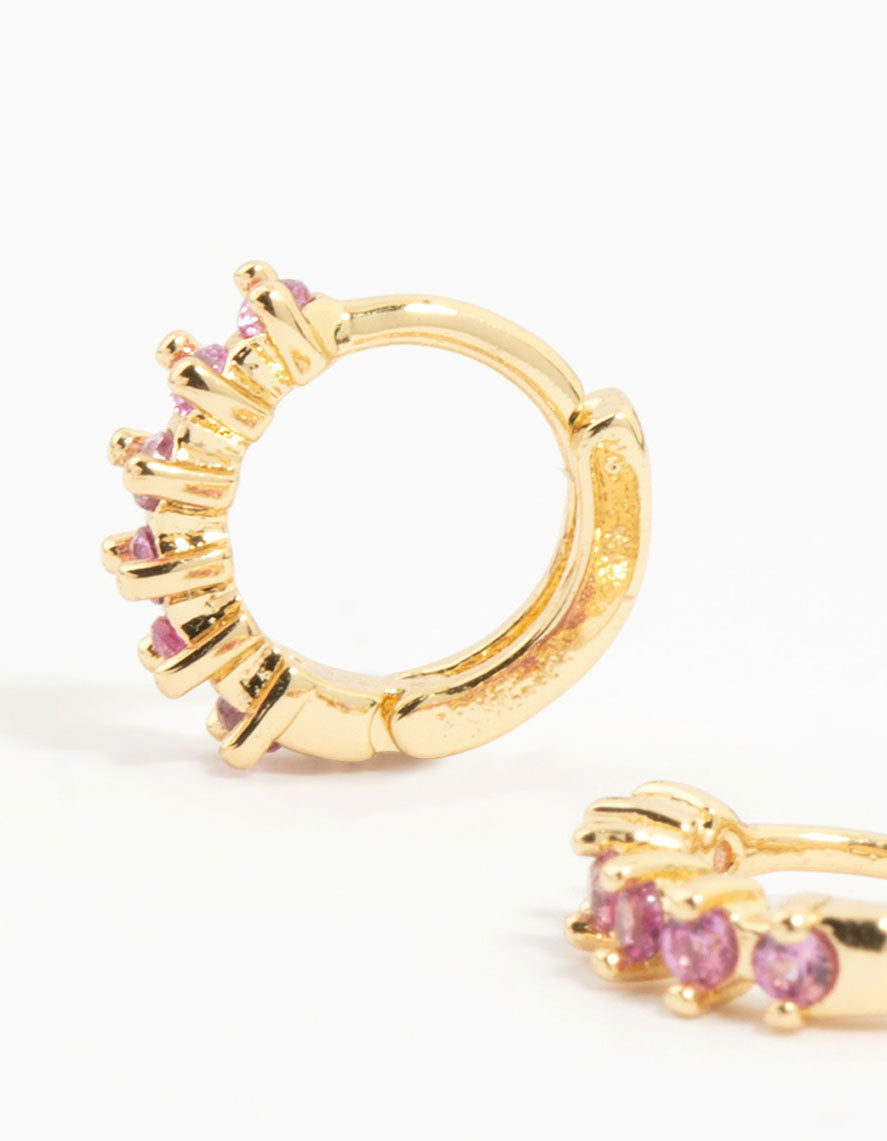 Gold Plated Pink Cubic Zirconia Huggie Earrings 3-Pack