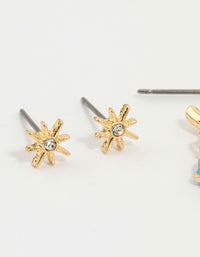 Gold Plated Hamsa Hand & Evil Eye Earrings 3-Pack - link has visual effect only