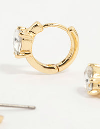 Gold Plated Multicoloured Cubic Zirconia Bow & Heart Earrings 3-Pack - link has visual effect only