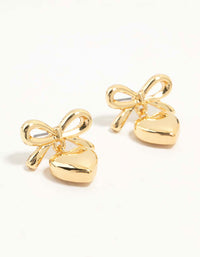 Gold Plated Bow Heart Stud Earrings - link has visual effect only