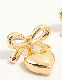 Gold Plated Bow Heart Stud Earrings - link has visual effect only